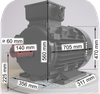 Elektromotor, Serie Weiß, die Serie Low Cost, mit SF 1,0,  Daten, CZ Typ Nr.:  42004022 45 KW, IEC 225 M, 4 polig, d.h. eine  Drehzahl zw.  1300 und 1498 U/min, B3, FußMotor,